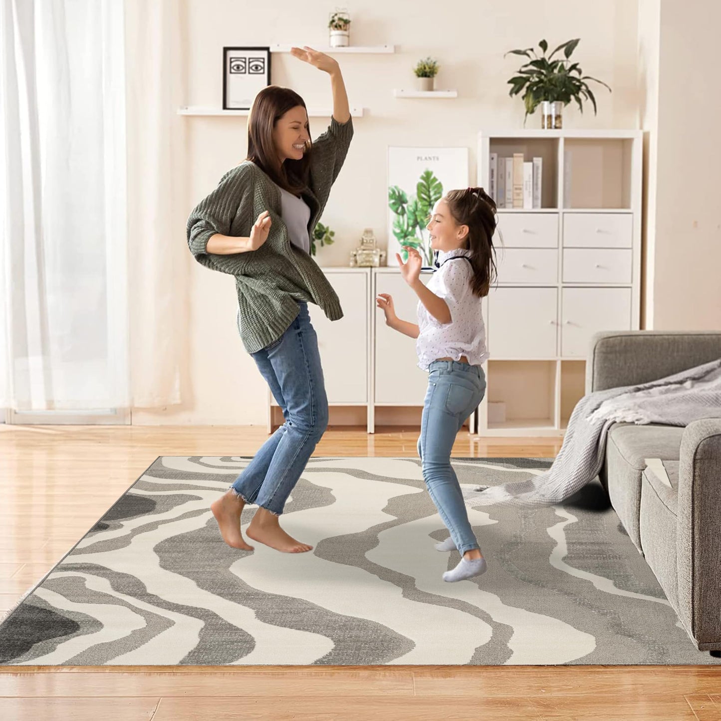 STL Washable Area Rug Non-Slip Soft Floor Carpet for Living Room Bedroom Lounge Dining or Kitchen Soft Durable Non-Shedding Area Rugs Indoor Floor Carpet Geometric Design