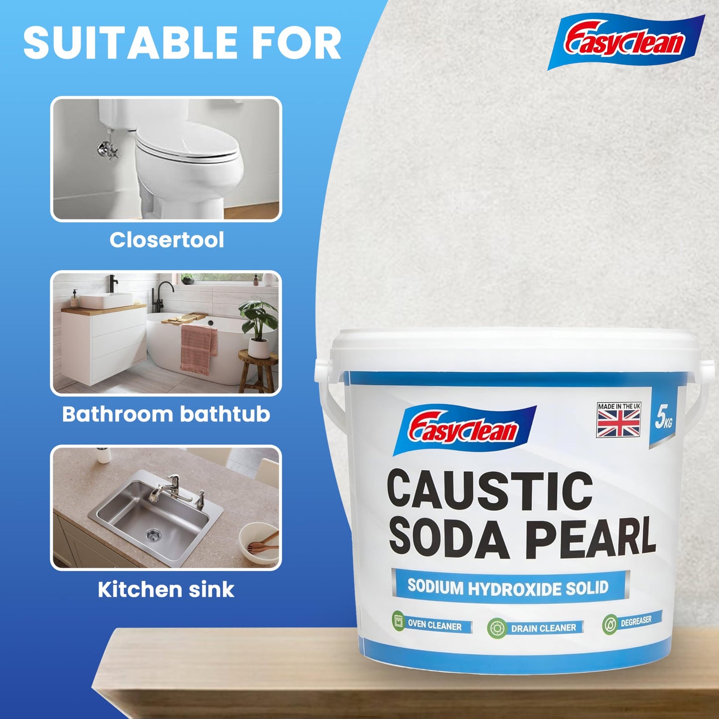 Powerful Caustic Soda Drain Cleaner | Effective Clog Remover, Industrial Strength Formula, Fast Action (5 KG)