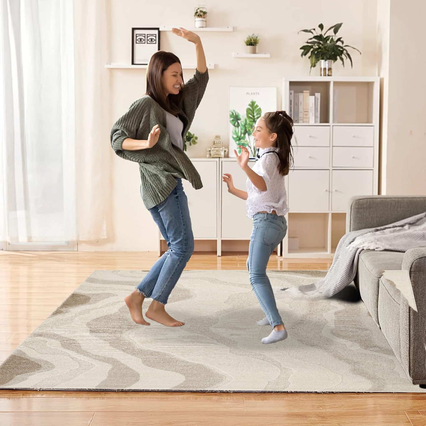 STL Washable Area Rug Non-Slip Soft Floor Carpet for Living Room Bedroom Lounge Dining or Kitchen Soft Durable Non-Shedding Area Rugs Indoor Floor Carpet Geometric Design