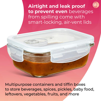 STL Food Storage Containers Smart-Locking System Lid For Lunch Boxes Kitchen, Pantry Microwave & Freezer Safe - Glass Leak Proof containers BPA Free