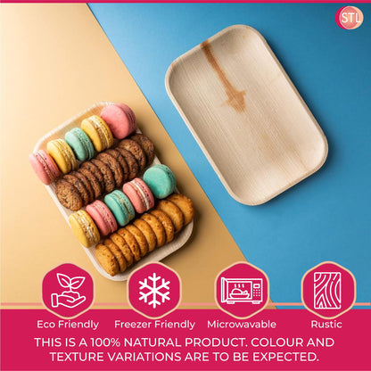 STL Disposable Palm Leaf Serving Trays Durable Eco-Conscious Alternative to Wooden Serving Trays, Deep Rectangle Platters for Weddings, Parties, Charcuterie, and Hot Foods