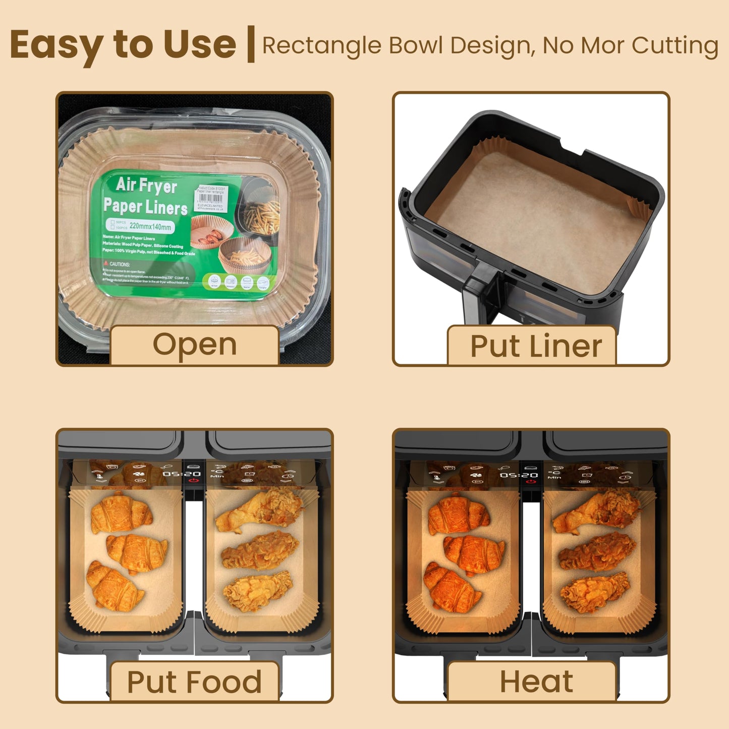 STL Air Fryer Paper Liners Disposable Airfryer Parchment Paper, Greaseproof, Airfryer Accessories Compatible with Ninja,COSORI,Tefal,Tower, & Other Dual Zone Fryers