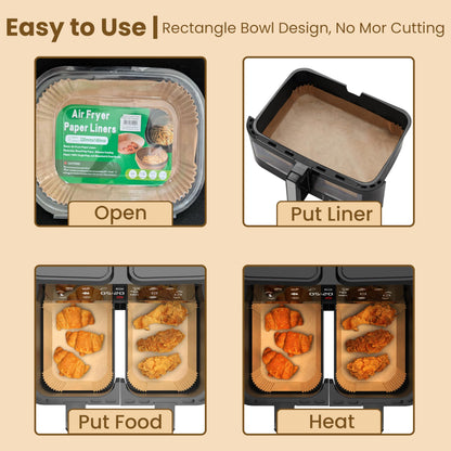 STL Air Fryer Paper Liners Disposable Airfryer Parchment Paper, Greaseproof, Airfryer Accessories Compatible with Ninja,COSORI,Tefal,Tower, & Other Dual Zone Fryers