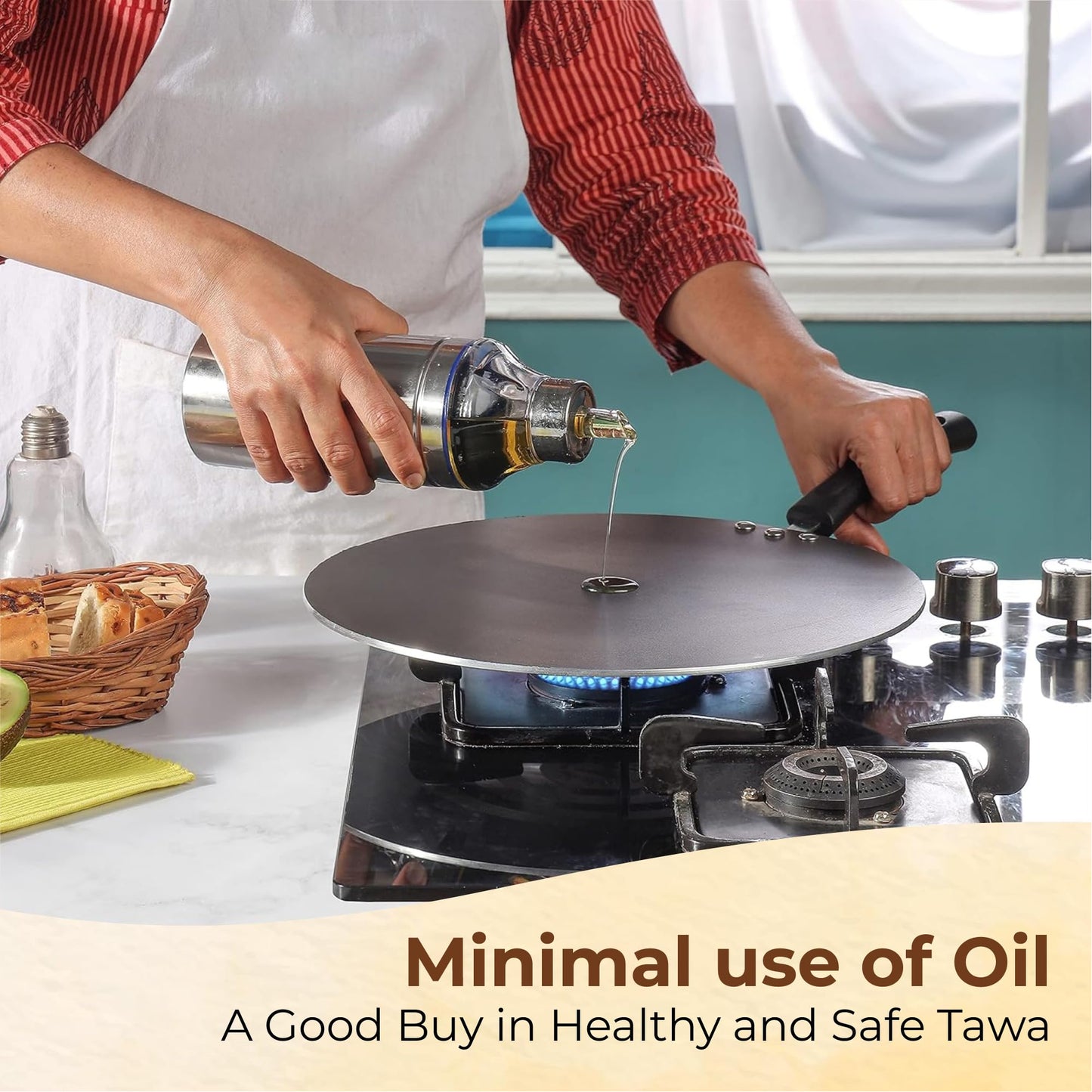 STL Non-Stick Chapatti and Indian Flatbread Pan Madras Collection, Concave Aluminium, Black, 30 cm 3-Layer Coating, Black