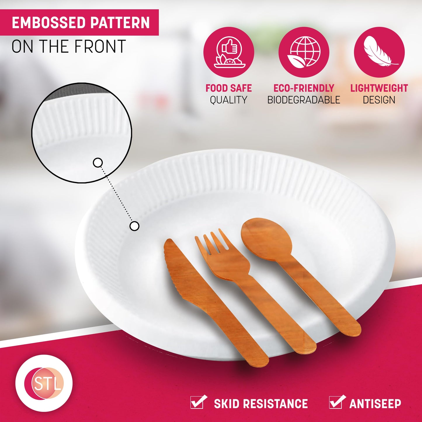 STL Strong Paper Plates (9 Inch / 50-Pack) 100% Compostable Heavy-Duty, Durable & Leak-Resistant, Eco-Friendly Disposable Plates,Made of Natural Fibers – 9" Biodegradable Paper Plates