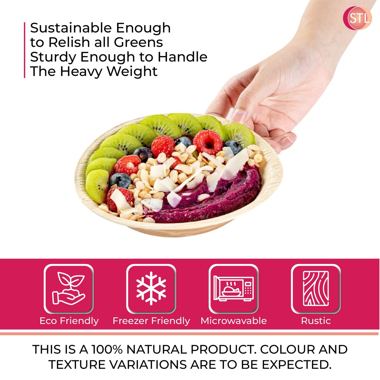 STL 25-Pack Disposable Palm Leaf Bowl, Sustainable, Microwave & Freezer Safe, Ideal for Desserts, Salads, & Snacks, Eco-Conscious Party & Event Tableware