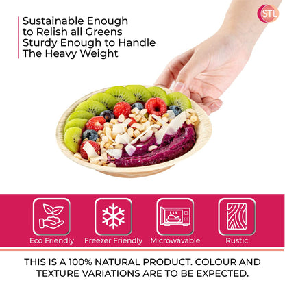 STL 25-Pack Disposable Palm Leaf Bowl, Sustainable, Microwave & Freezer Safe, Ideal for Desserts, Salads, & Snacks, Eco-Conscious Party & Event Tableware