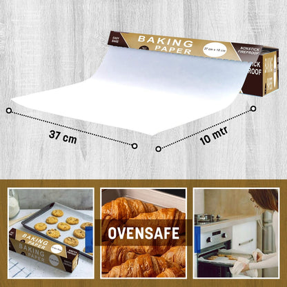 STL Baking Paper | 10m Baking Parchment Non Stick Paper, Premium Quality Greaseproof Paper for Kitchen Use Oven Safe and Food Grade Material,Perfect for Pastries, Catering,Oven SafeSteaming & AirFryer