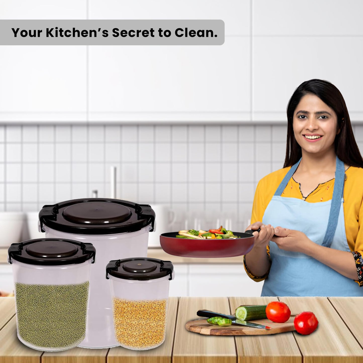 STL Set of 3 Round Plastic Kitchen Food Storage Container Set with Lids(10Ltr,16Ltr,25Ltr) | Airtight & Leakproof Storage Containers | Microwave,Freezer&Dishwasher Safe