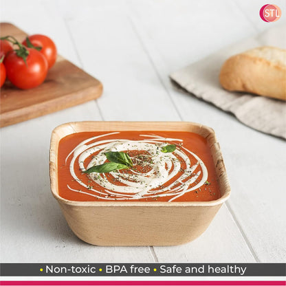 STL 25-Pack Disposable Palm Leaf Bowl, Sustainable, Microwave & Freezer Safe, Ideal for Desserts, Salads, & Snacks, Eco-Conscious Party & Event Tableware