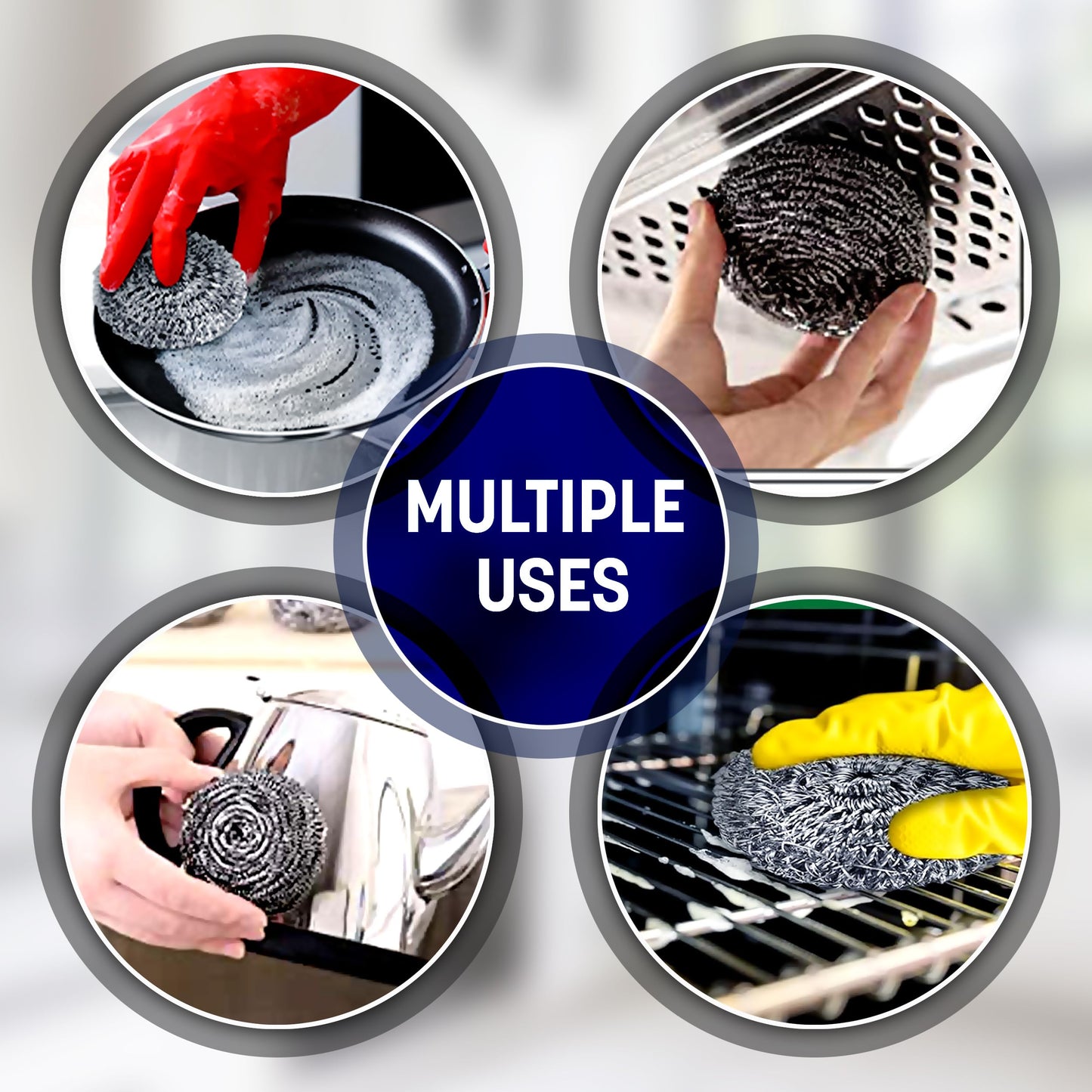 EasyClean 4pk Heavy Duty Spiral Steel Scourers,Metal Scourer Durable,Rust-Resistant,Reusable Cleaning Pads,Tough on Grease & Grime,Perfect for Cleaning Pots,Pans,Grills,Ovens & Tough Stains