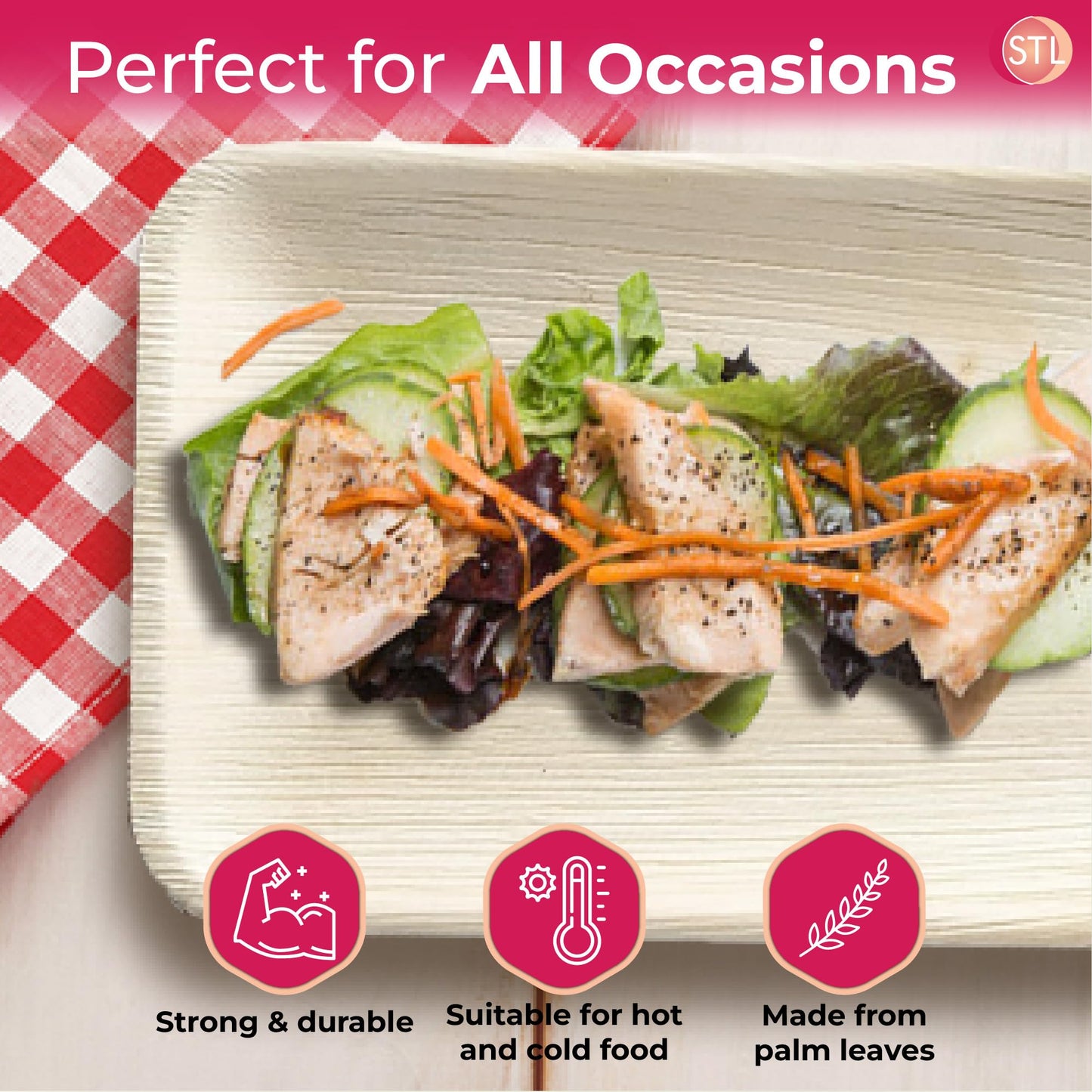 STL Disposable Palm Leaf Serving Trays Durable Eco-Conscious Alternative to Wooden Serving Trays, Deep Rectangle Platters for Weddings, Parties, Charcuterie, and Hot Foods