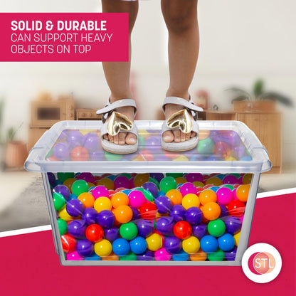 STL Pack of 3 Heavy-Duty Clear Plastic Storage Box with Lid, Stackable Storage Container for Home, Office, Kitchen, Toys Goods, Secure Clip-Lock Lid, Durable Transparent Design (6Ltr,16Ltr, 50Ltr)