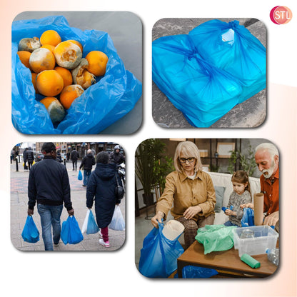 STL Heavy-Duty Blue Plastic Vest Carrier Bags with Handles, Tear-Resistant and Leak-Proof Multi-Purpose Bags for Groceries, Shopping, Takeaways, and Storage