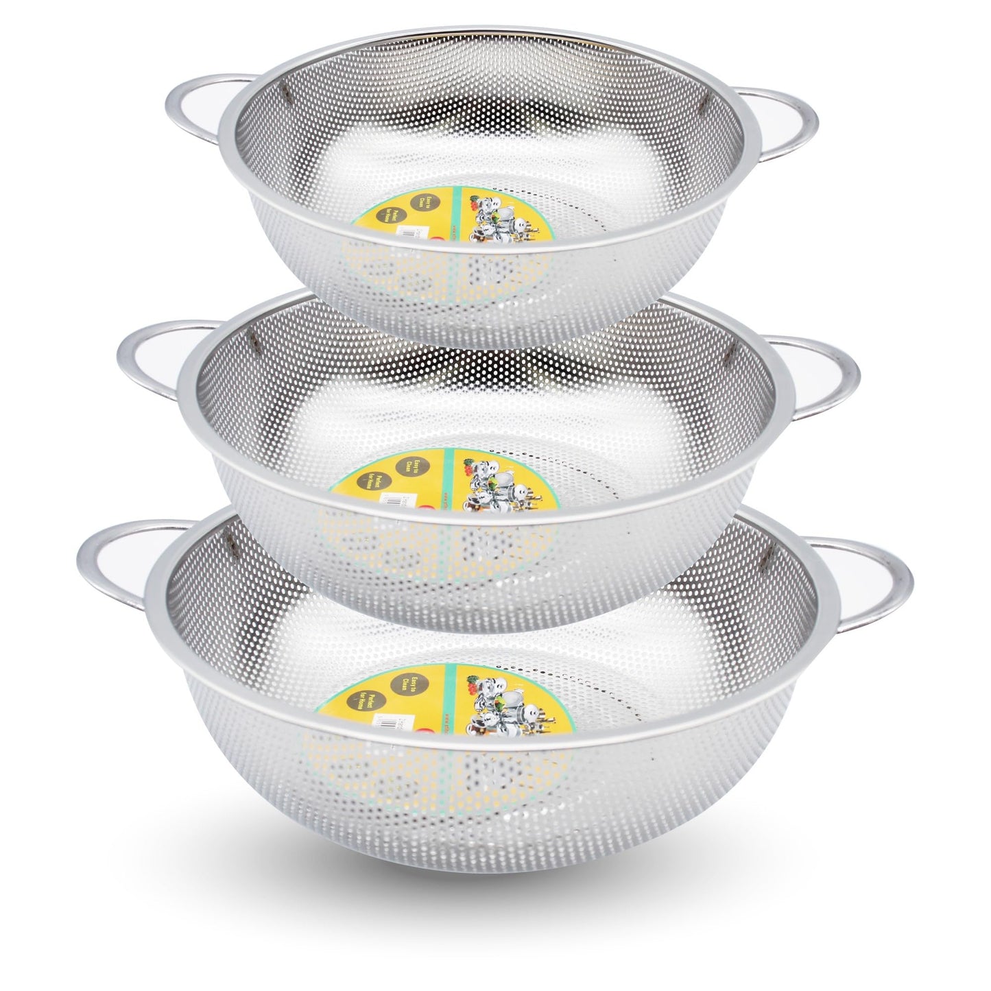 STL Steel Colander with Double Handles 16.5cm, Micro-Perforated for Draining Pasta, Rice, Fruits, Vegetables, Dishwasher Safe Kitchen Strainer, Metal Food Filter, Easy to Clean and Durable