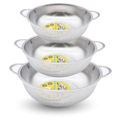 STL Steel Colander with Double Handles 16.5cm, Micro-Perforated for Draining Pasta, Rice, Fruits, Vegetables, Dishwasher Safe Kitchen Strainer, Metal Food Filter, Easy to Clean and Durable