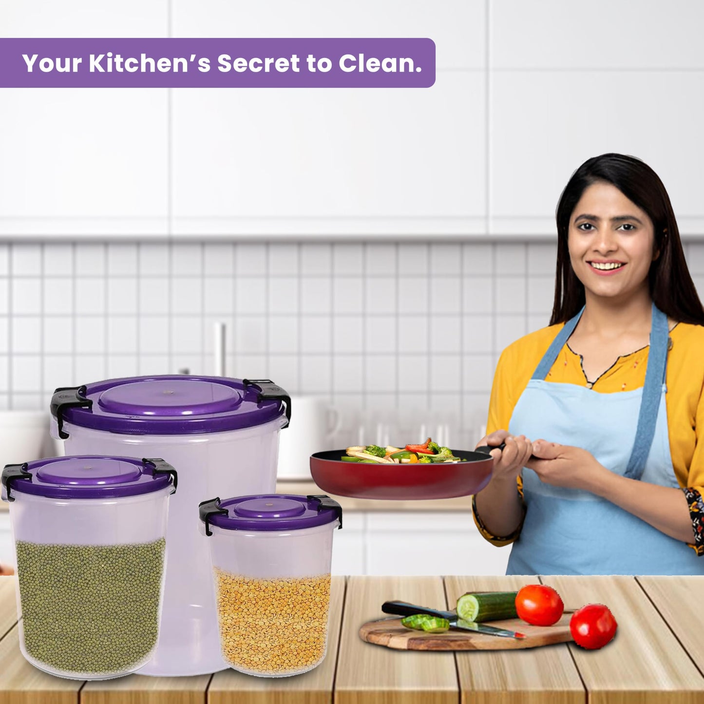 STL Set of 3 Round Plastic Kitchen Food Storage Container Set with Lids(10Ltr,16Ltr,25Ltr) | Airtight & Leakproof Storage Containers | Microwave,Freezer&Dishwasher Safe