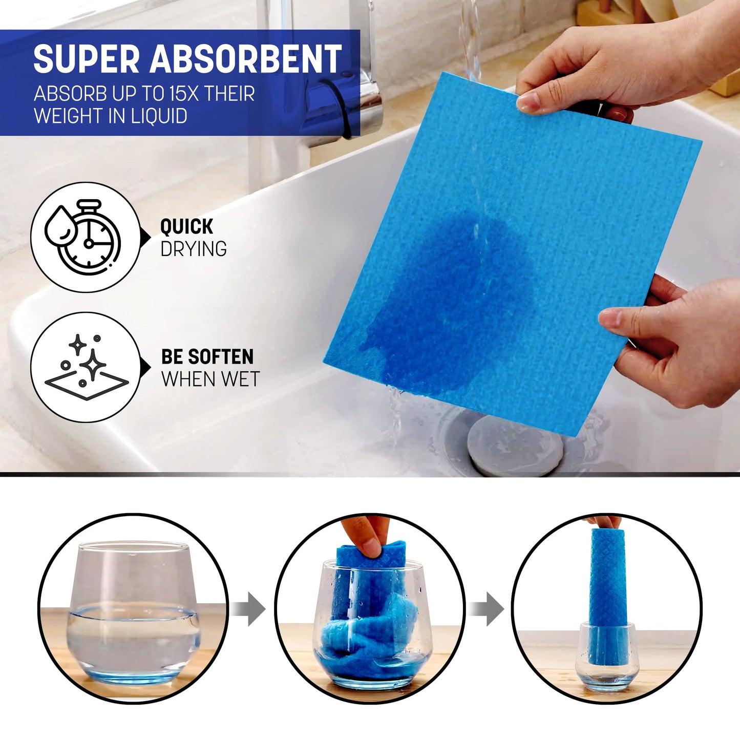 STL Swedish Sponge Dish cleaning cloth Super Absorbent & Odour Free Dish Cloths For Kitchen Eco Friendly Biodegradable disposable & Sustainable Reusable Sponge Paper Towel Alternative