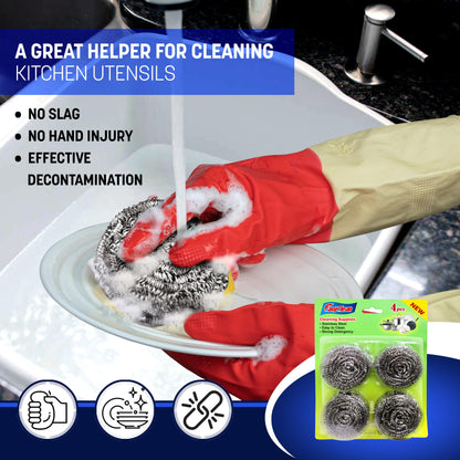 EasyClean 4pk Heavy Duty Spiral Steel Scourers,Metal Scourer Durable,Rust-Resistant,Reusable Cleaning Pads,Tough on Grease & Grime,Perfect for Cleaning Pots,Pans,Grills,Ovens & Tough Stains