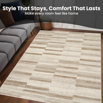 STL Washable Area Rug Non-Slip Soft Floor Carpet for Living Room Bedroom Lounge Dining or Kitchen Soft Durable Non-Shedding Area Rugs Indoor Floor Carpet Geometric Design