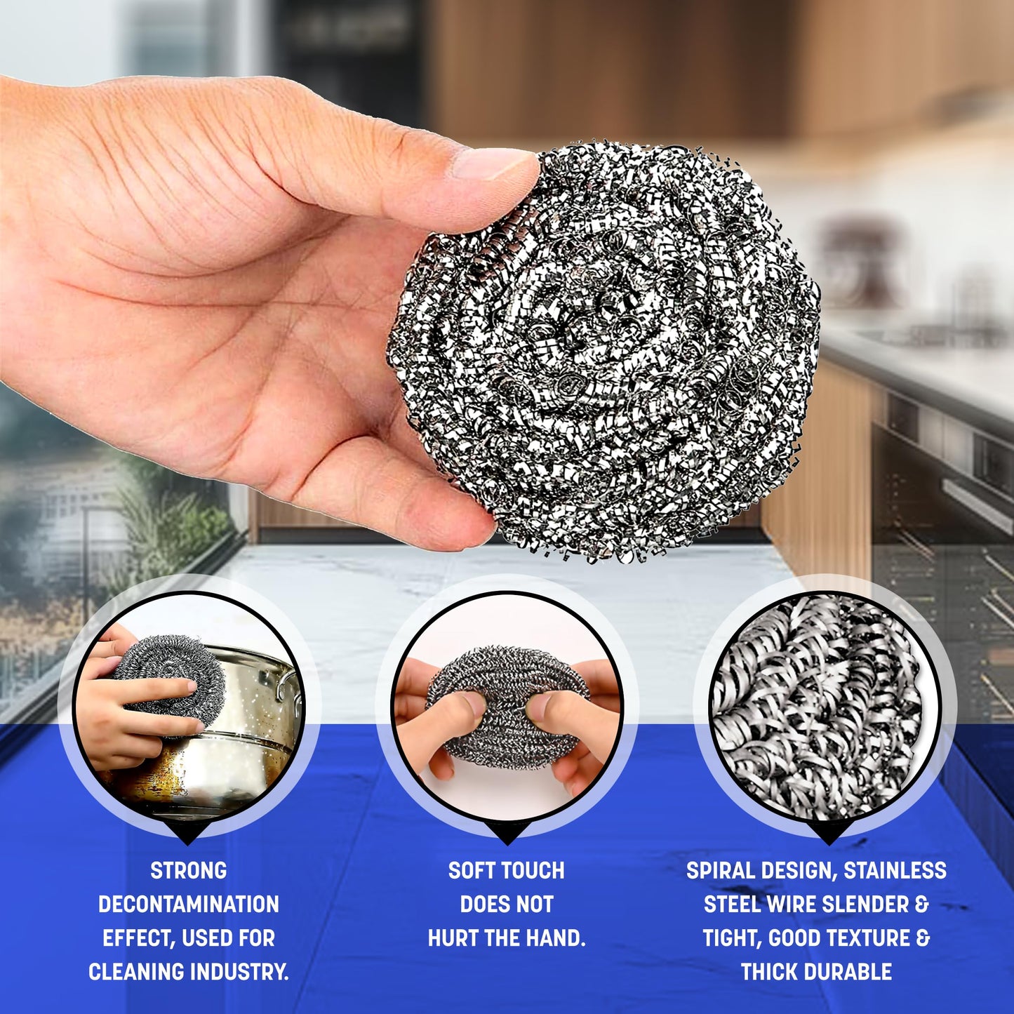 EasyClean 4pk Heavy Duty Spiral Steel Scourers,Metal Scourer Durable,Rust-Resistant,Reusable Cleaning Pads,Tough on Grease & Grime,Perfect for Cleaning Pots,Pans,Grills,Ovens & Tough Stains