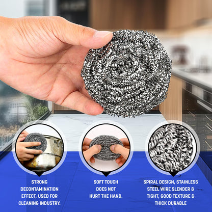 EasyClean 4pk Heavy Duty Spiral Steel Scourers,Metal Scourer Durable,Rust-Resistant,Reusable Cleaning Pads,Tough on Grease & Grime,Perfect for Cleaning Pots,Pans,Grills,Ovens & Tough Stains