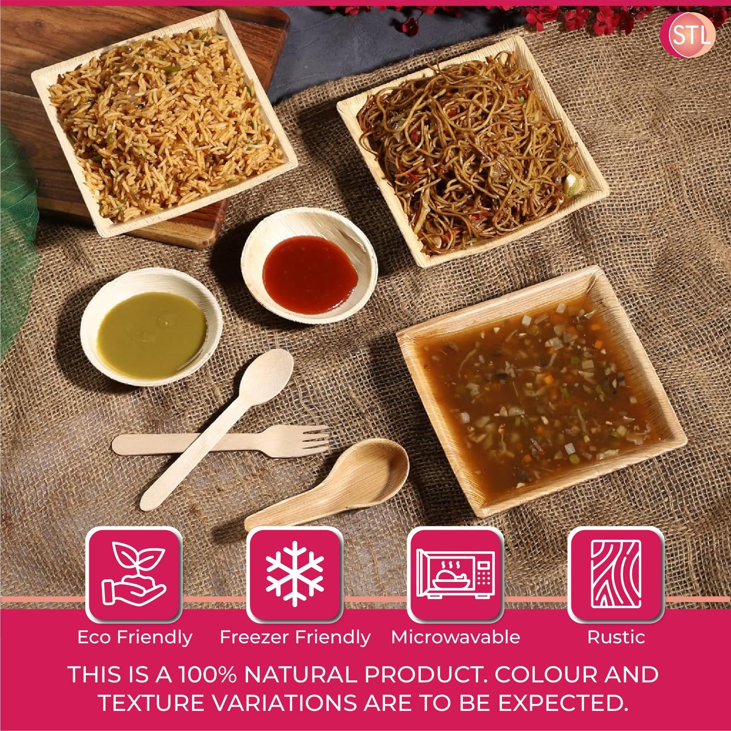 STL 25-Pack Disposable Palm Leaf Bowl, Sustainable, Microwave & Freezer Safe, Ideal for Desserts, Salads, & Snacks, Eco-Conscious Party & Event Tableware