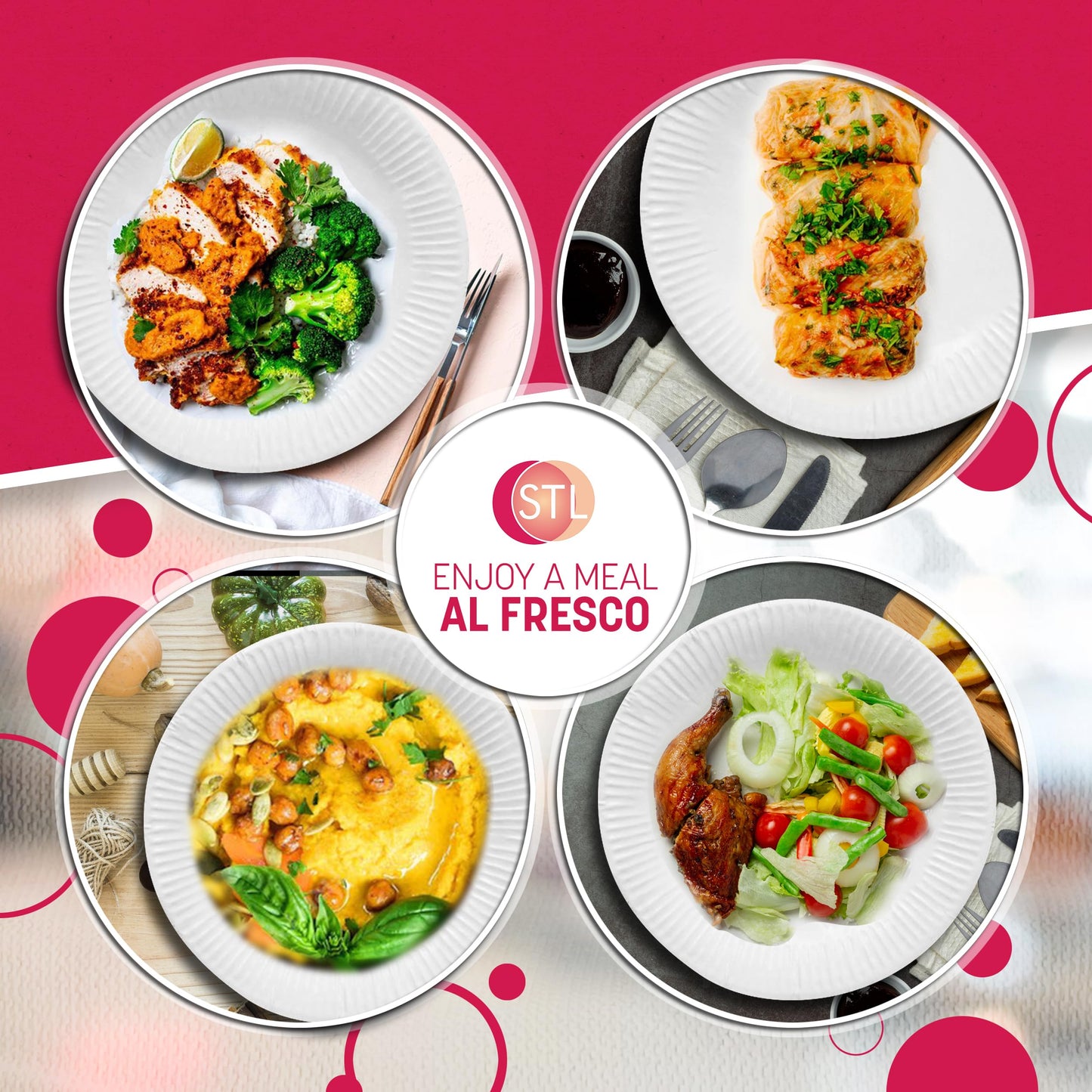 STL Strong Paper Plates (9 Inch / 100-Pack) 100% Compostable Heavy-Duty, Durable & Leak-Resistant, Eco-Friendly Disposable Plates,Made of Natural Fibers – 9" Biodegradable Paper Plates