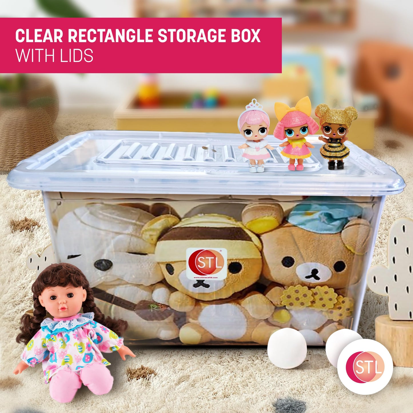 STL Heavy-Duty Clear Plastic Storage Box with Lid Stackable Storage Container for Home, Office, Kitchen, Toys, and Goods, Secure Clip-Lock Lid, Durable & Transparent Design