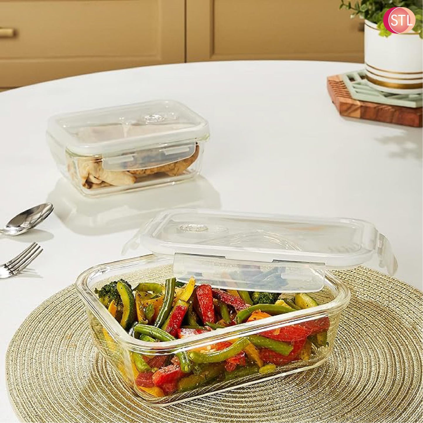 STL Food Storage Containers Smart-Locking System Lid For Lunch Boxes Kitchen, Pantry Microwave & Freezer Safe - Glass Leak Proof containers BPA Free