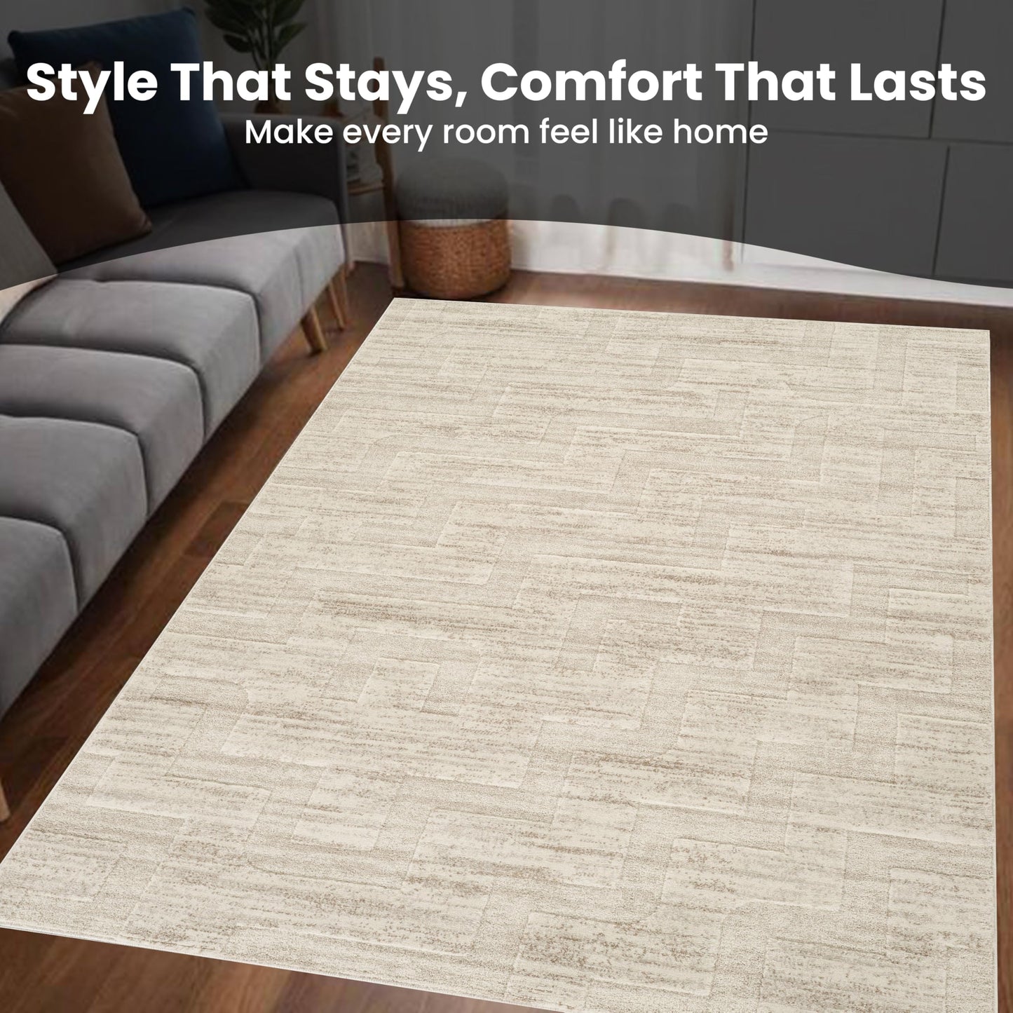 STL Washable Area Rug Non-Slip Soft Floor Carpet for Living Room Bedroom Lounge Dining or Kitchen Soft Durable Non-Shedding Area Rugs Indoor Floor Carpet Geometric Design