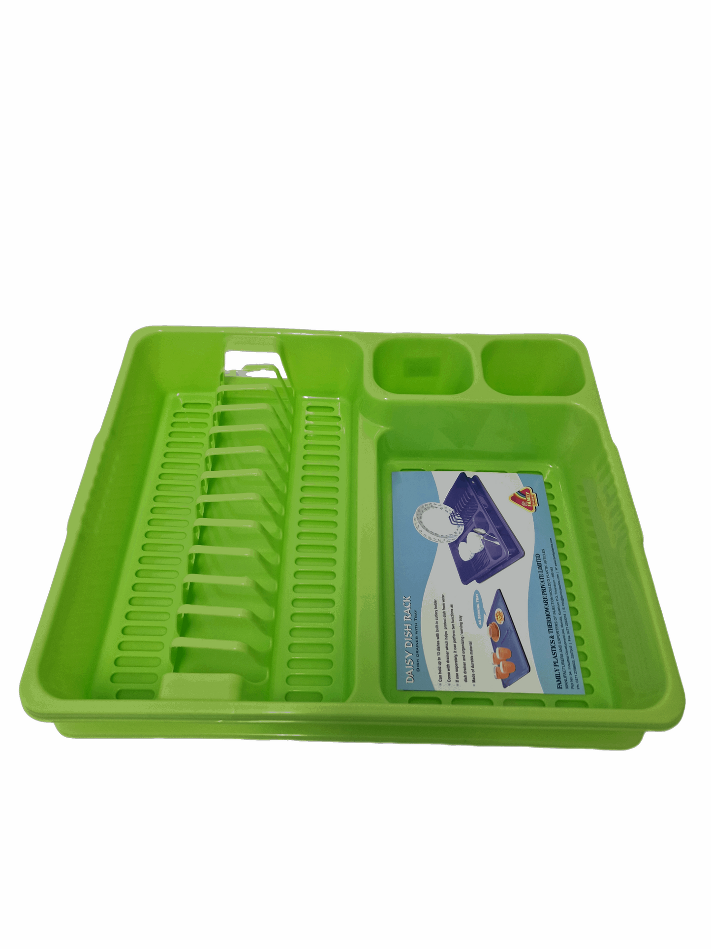 PREMIUM QUALITY PLASTIC DISH DRAINER WITH TRAY | 46X38X8.7CM | 13 PLATES HOLDING CAPACITY | 2 COMPARTMENTS FOR CUTTLERY