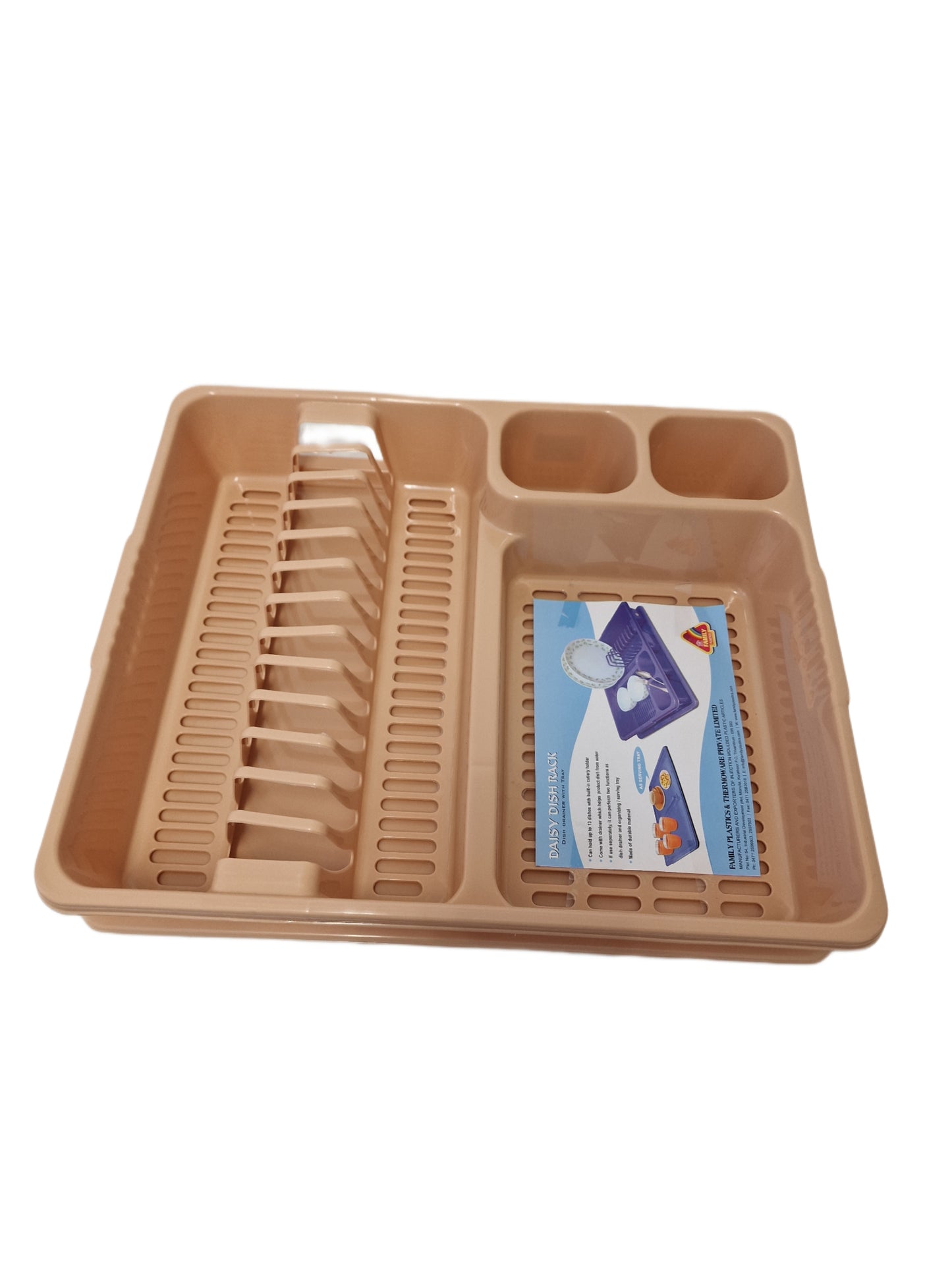 Premium quality plastic Dish Drainer with tray | 46 x 38 x 8.7cm | 13 plate holding capacity | 2 compartments for cutlery