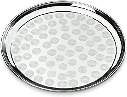 Stainless Steel Round Serving Food Tray 40cm/16-Inch Round Serving Dinner Dish / Thali Indian - Dinner Plate Swirl Pattern