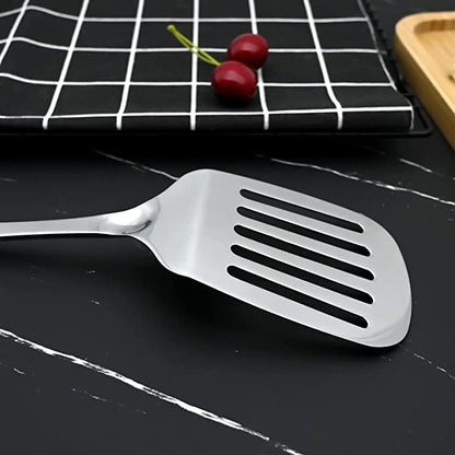 Stainless Steel Slotted Turner / Spatula by STL. 2 piece set | Cooking Turner | Kitchen Utensil | Heavy Duty Material | Silver Shining Product | 24.5cm Long | Hanging Hole on top