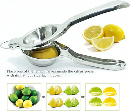 Lemon Squeezer with Bottle opener on top | Heavy duty quality | Stainless Steel | Silver | Manual Citrus Juicers | Safe Quick & Effective Juicing | Super Easy to Clean | DWH = 3cm X 6.5cm X 20.5Ccm