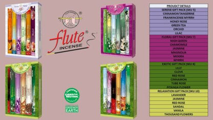 Flute Incense Gift Pack window pack, Pack 120 - Multi Pack of 6 Fragrance Scents