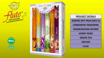 Flute Incense Gift Pack window pack, Pack 120 - Multi Pack of 6 Fragrance Scents