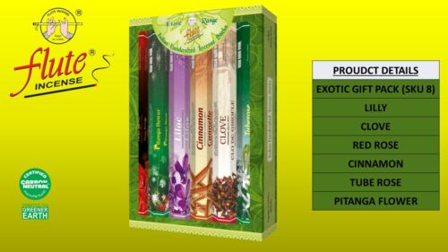 Flute Incense Gift Pack window pack, Pack 120 - Multi Pack of 6 Fragrance Scents