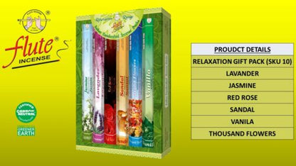 Flute Incense Gift Pack window pack, Pack 120 - Multi Pack of 6 Fragrance Scents